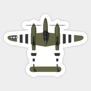 Olive Green P38 Lightning 2D plane Sticker